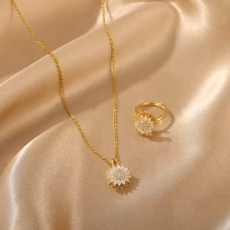 SET GIRASOL DE LUJO : COLLAR Y ANILLO